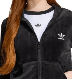 adidas Originals Hættetrøje - VELOUR Z HOODIE - Sort/Hvid