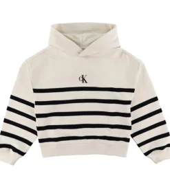 Calvin Klein Hættetrøje - Logo Boxy Fit Stripes - White Cap Gray