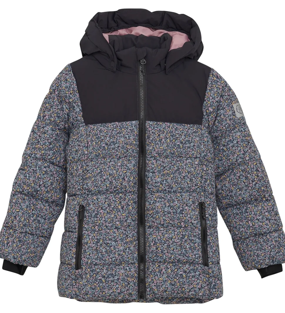 Color Kids Dynejakke - Quilt - Phantom m. Blomster