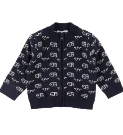 Emporio Armani Cardigan - Uld - Recreate Blue m. Logoer