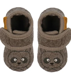 En Fant Hjemmesko - Uld - Chocolate Brown m. Bjørn