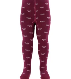 Fuzzies Strømpebukser - Bordeaux/Rosa m. Sløjfer