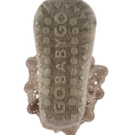 GoBabyGo Skridsikre Strømper - Uld - Lysebrunmeleret m. Blonde