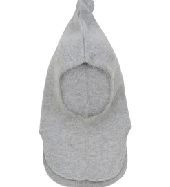 Huttelihut Elefanthue - 2-lags - Uld - Strik - Lysegråmeleret