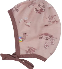 Joha Babyhjelm - Uld/Bambus - Lyserød m. Print