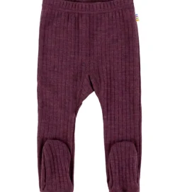Joha Leggings m. Fødder - Uld - Rib - Blomme