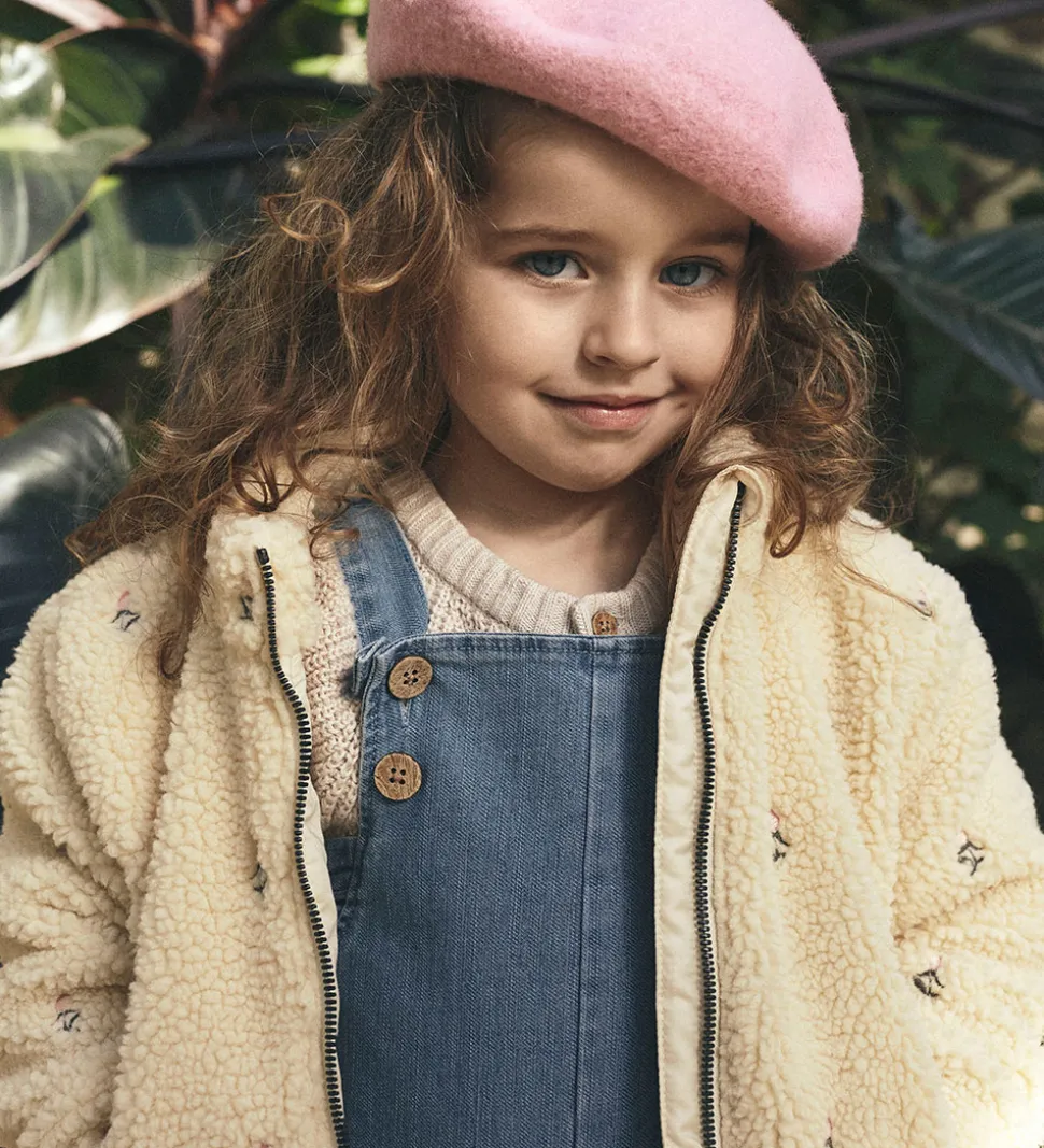 Lil' Atelier Fleecejakke - NmfNalo - Bleached Sand m. Blomster