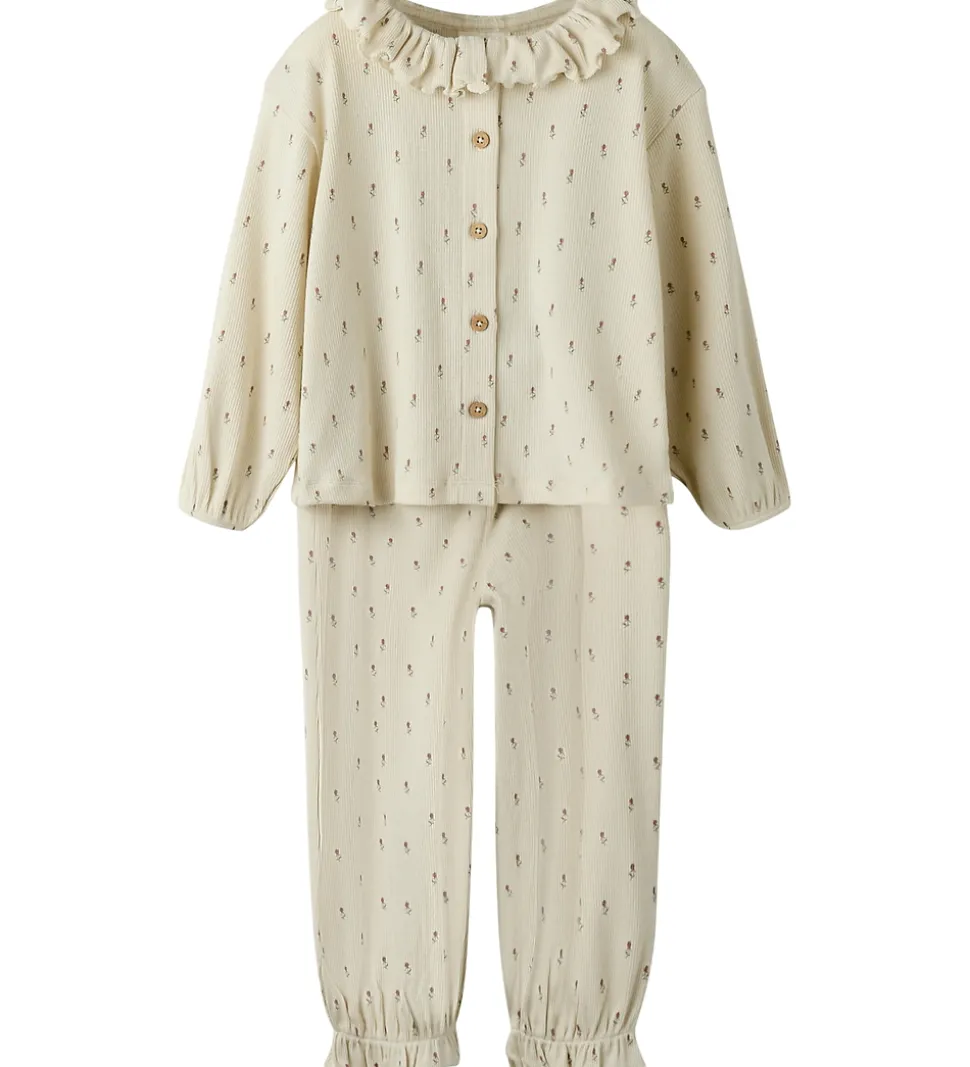 Lil' Atelier Nattøj - 2-delt - Rib - NmfGago - Turtledove/Floral