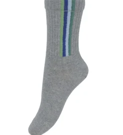 Melton Strømper - Lysegråmeleret m. Striber