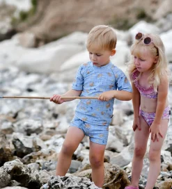 Mikk-Line Badebluse - UV50+ - Faded Denim m. Tern/Print