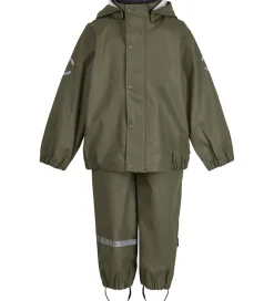 Mikk-Line Regntøj m. Seler - PU - Recycled - Dusty Olive