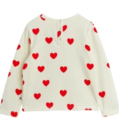 Mini Rodini Bluse - Velour - Hearts - Hvid