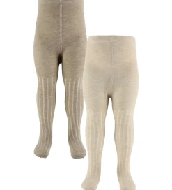 Minymo Strømpebukser - 2-pak - Rib - Noos - Silver Mink Melange