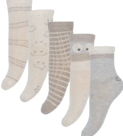 Minymo Strømper - 5-pak - Gråmeleret/Beige m. Print