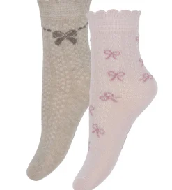 Minymo Strømper - 2-pak - Shell/beige m. Print