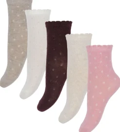 Minymo Strømper - 5-pak - Wild Rose/Lilla/Hvid m. Prikker