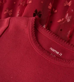 Name It Kjole - Rib/Tyl - NmfRosally - Jester Red m. Print