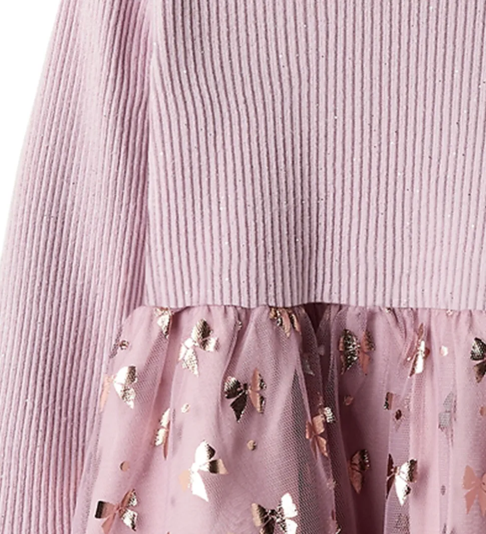 Name It Kjole - Rib/Tyl - NmfRosally - Keepsake Lilac m. Print