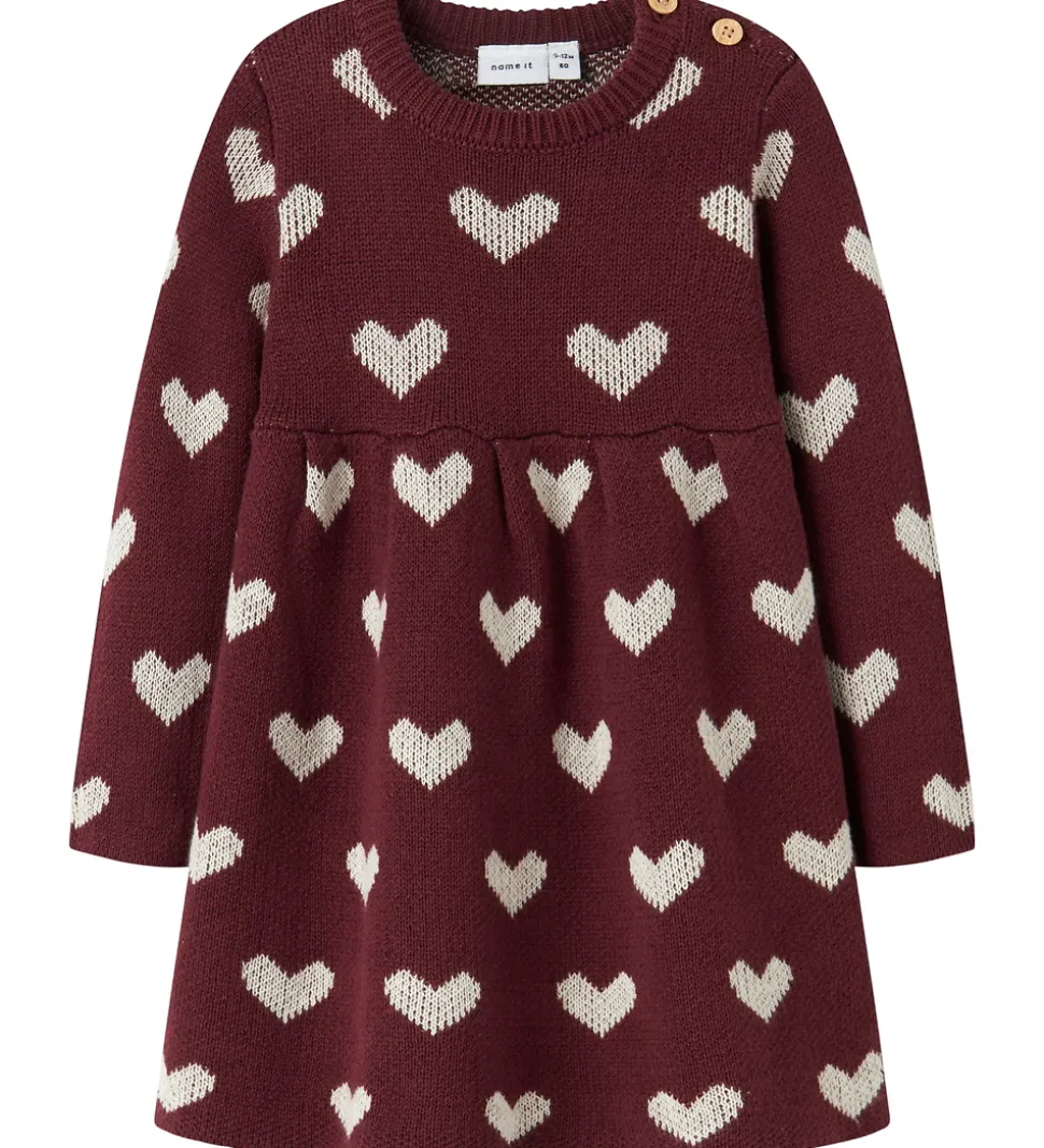 Name It Kjole - Strik - NbfOana - Burgundy/Peyote Heart