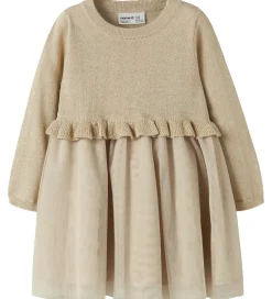 Name It Kjole - Strik - NmfRefraja - Cement m. Glimmer/Tyl