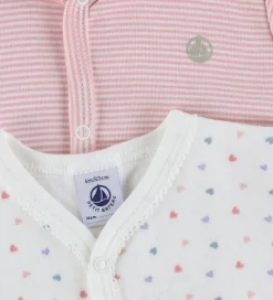 Petit Bateau Natdragt - 2-pak - Hvid/Rosa m. Hjerter/Striber