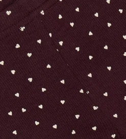 Petit Piao Leggings - Rib - Modal - Dark Grape m. Hjerter