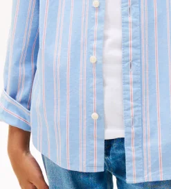 Tommy Hilfiger Skjorte - Cloudy Blue m. Hvid/Rød